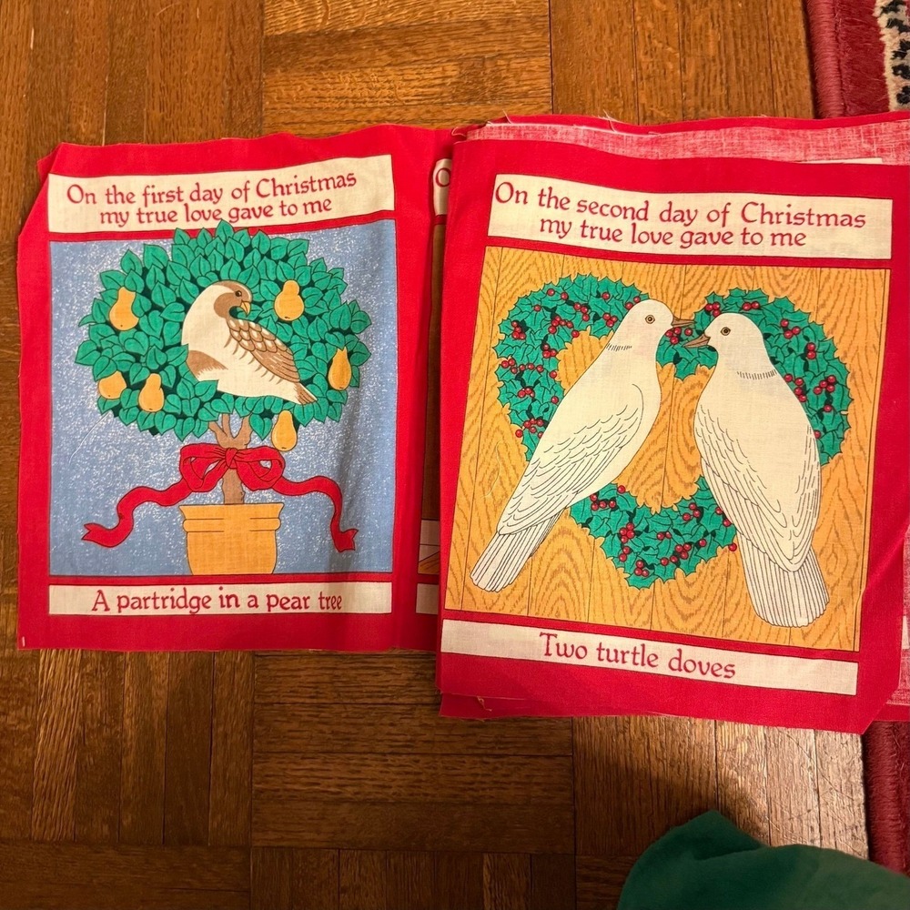 Vtg fabricThe Twelve Days of Christmas to be cut and sewn into  quilted book